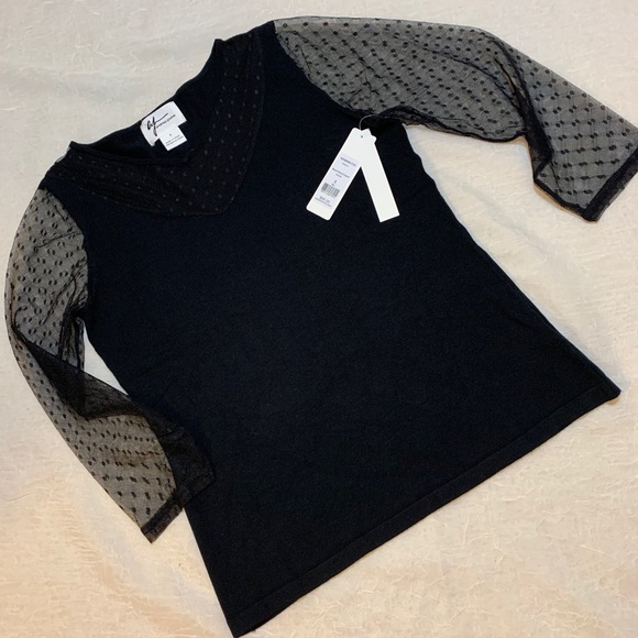 Andrea Jovine black top with sheer sleeves - Picture 1 of 3